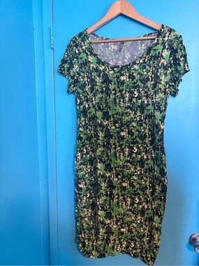 Women's Green Patterned Short Sleeve Dress